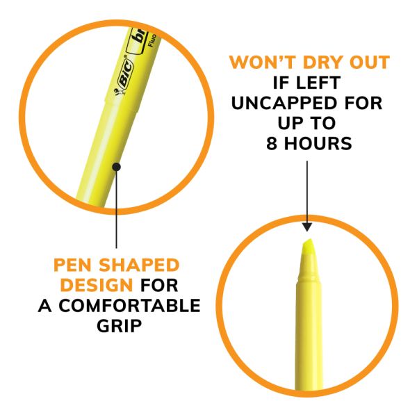 BIC Brite Liner Highlighters, Chisel Tip, Yellow, Box Of 12