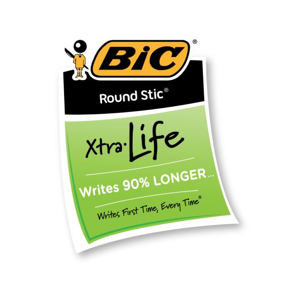 BIC Round Stic Ballpoint Pens, Medium Point, 1.0 mm, Translucent Barrel, Black Ink, Pack Of 12