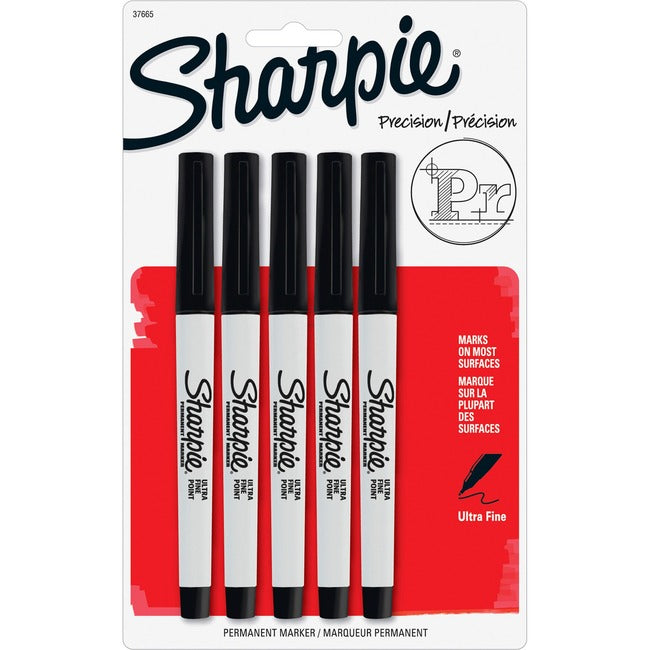 Sharpie Permanent Marker, Ultra Fine Tip, Black, 5/Pack (37665)