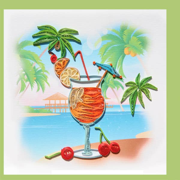 Cocktail drink, handmade quilling card, everyday card TH-30
