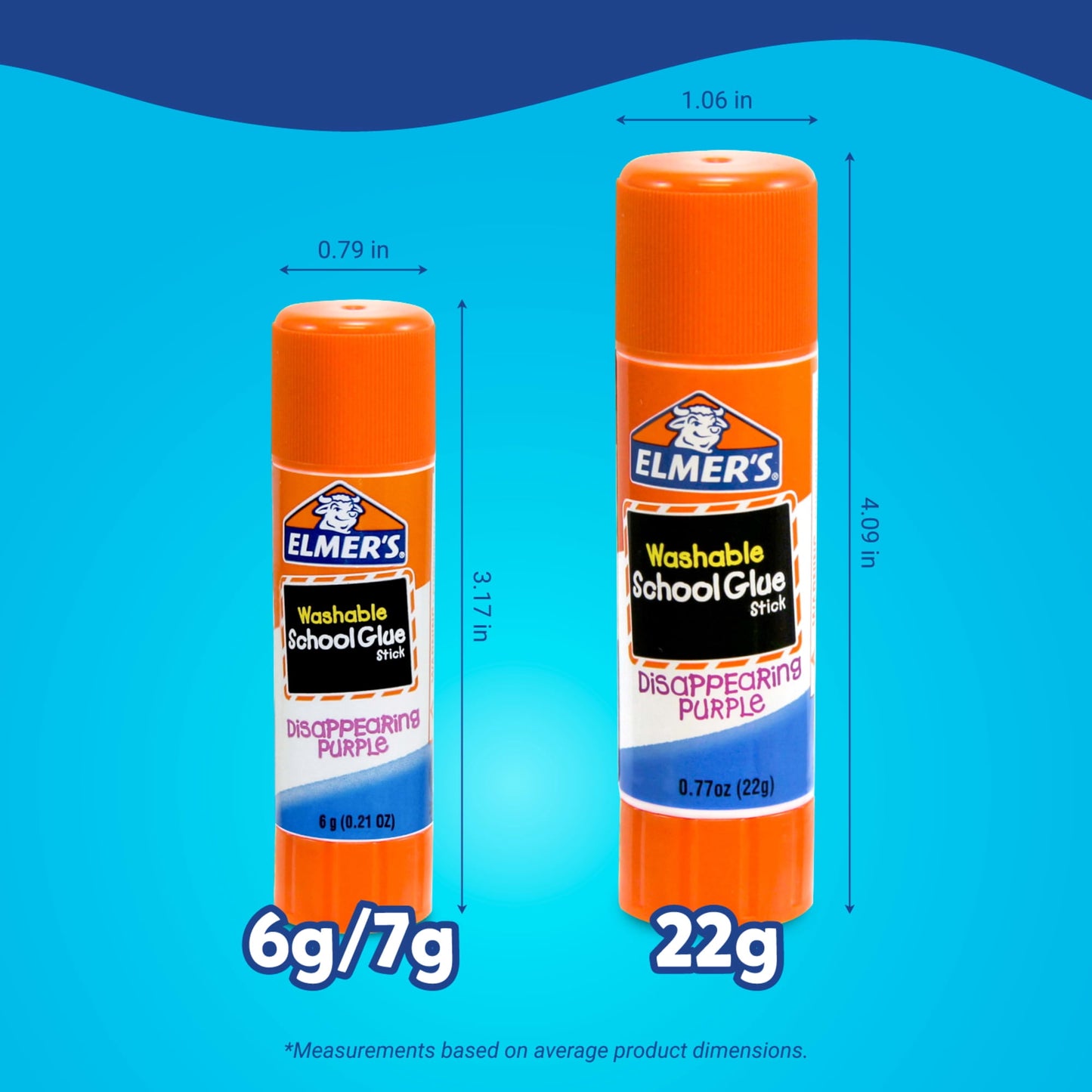 Elmer's Disappearing Purple School Giant Glue Sticks, Washable, 22 g Each, 3 Count