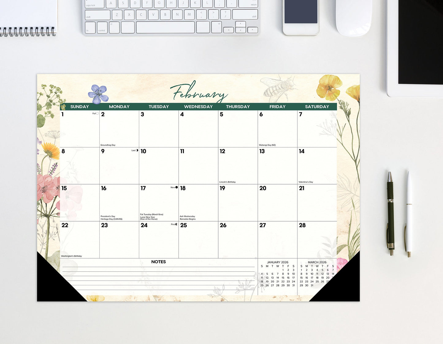 Botanical Garden 2026 17" x 12" Small Monthly Desk Pad