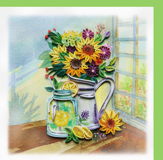 Sunflower with lemon vase by the window Quilling Card