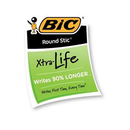 BIC Round Stic Ballpoint Pens, Medium Point, 1.0 mm, Translucent Barrel, Black Ink, Pack Of 12