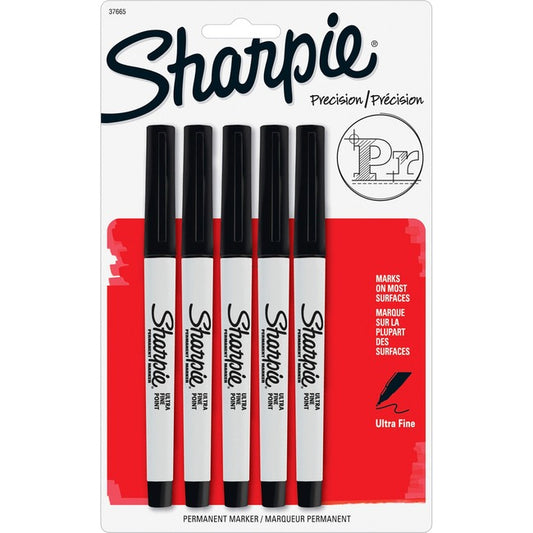 Sharpie Permanent Marker, Ultra Fine Tip, Black, 5/Pack (37665)