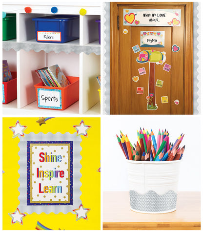 Silver Sparkle Scalloped Bulletin Board Borders