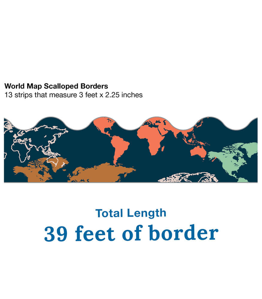 World Map Scalloped Bulletin Board Borders