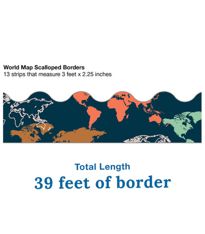 World Map Scalloped Bulletin Board Borders