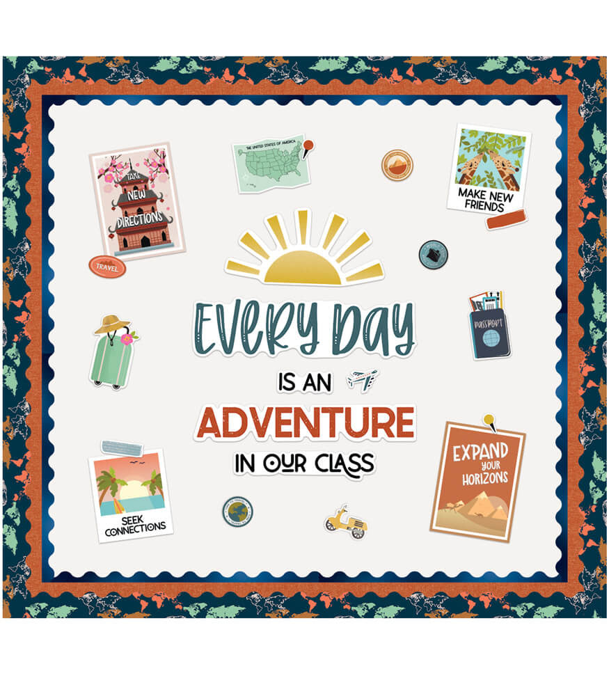 World Map Scalloped Bulletin Board Borders