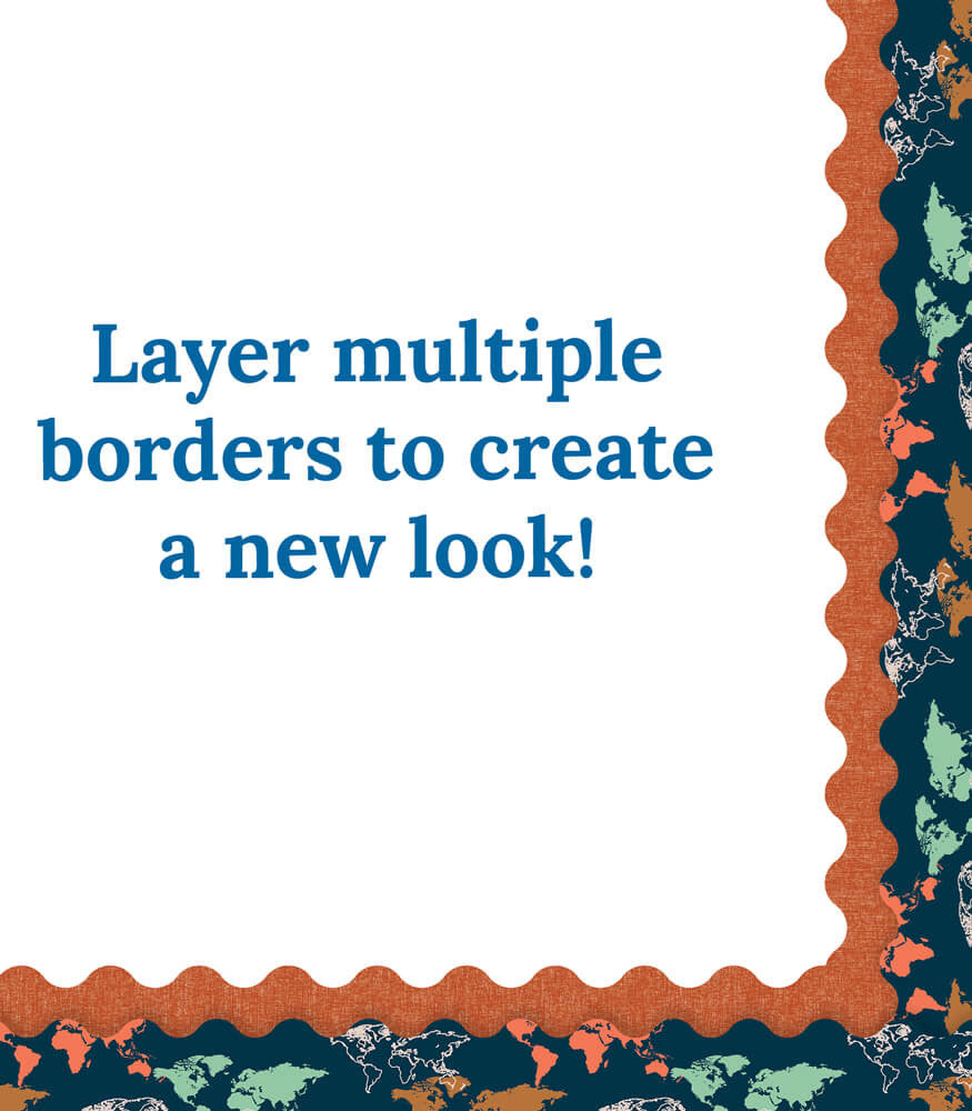 World Map Scalloped Bulletin Board Borders