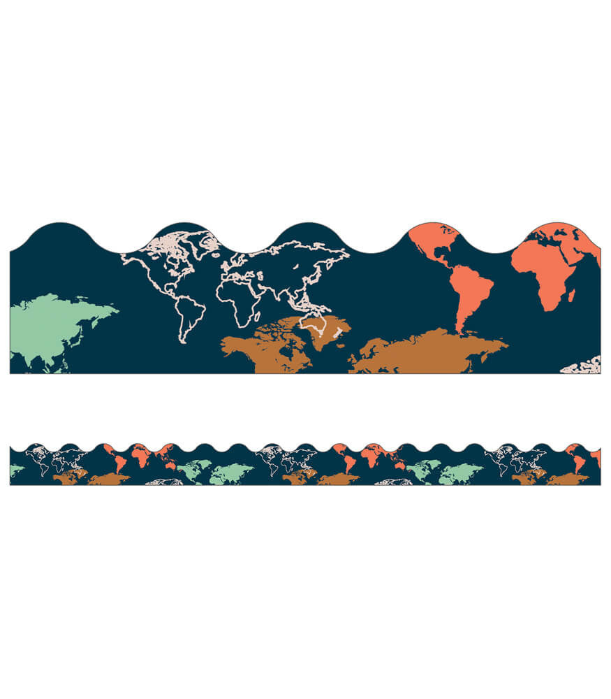 World Map Scalloped Bulletin Board Borders