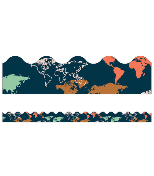 World Map Scalloped Bulletin Board Borders