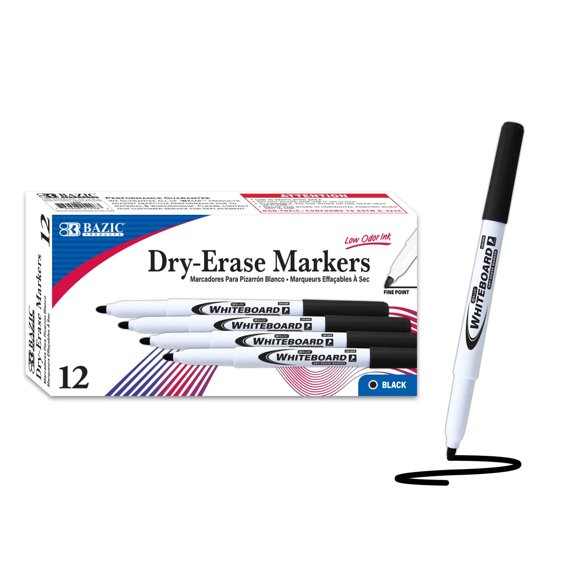 Black Fine Tip Dry-Erase Markers (12/Box)