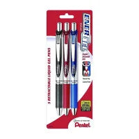 Pentel EnerGel Deluxe RTX Retractable Pens, Needle Point, 0.5 mm, Assorted Barrels, Blue Pack of 3