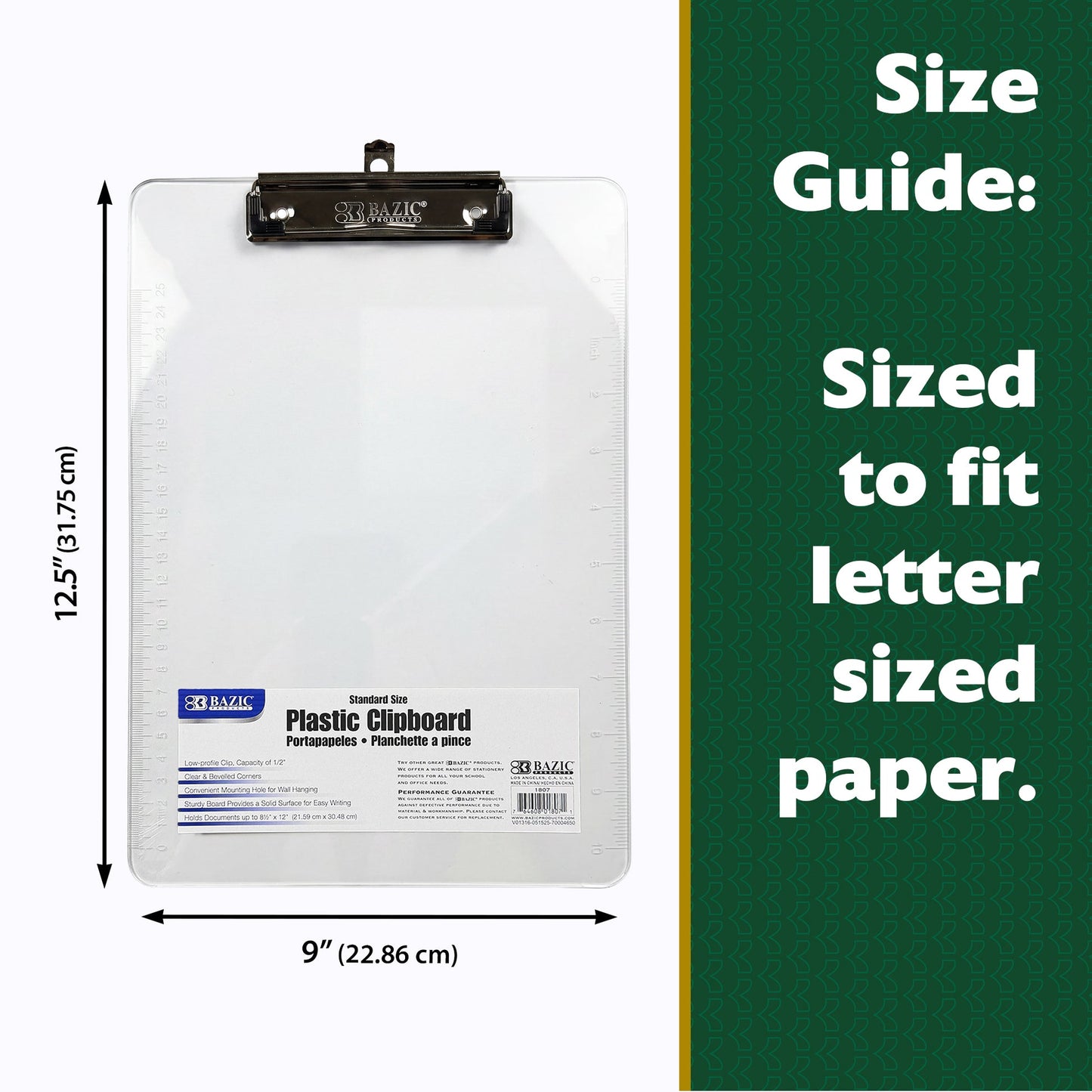 Standard Size Clear Plastic Clipboard w/ Low Profile Clip