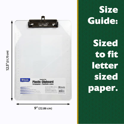 Standard Size Clear Plastic Clipboard w/ Low Profile Clip