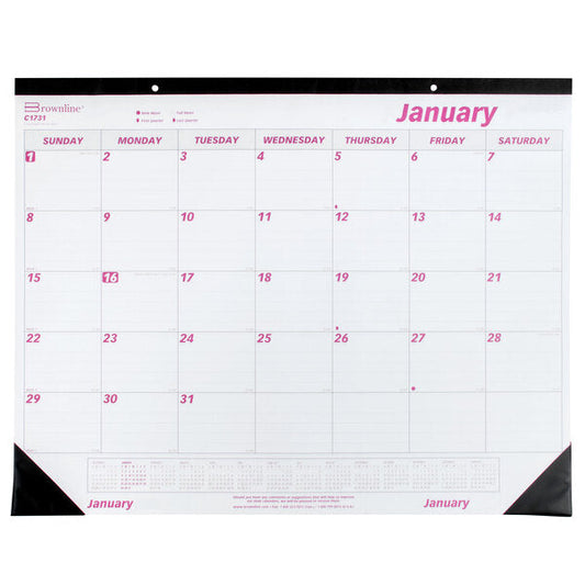 Rediform C1731 Brownline 22" x 17" White / Burgundy Monthly January 2026 - December 2026 Desk Pad Calendar [REDC1731]