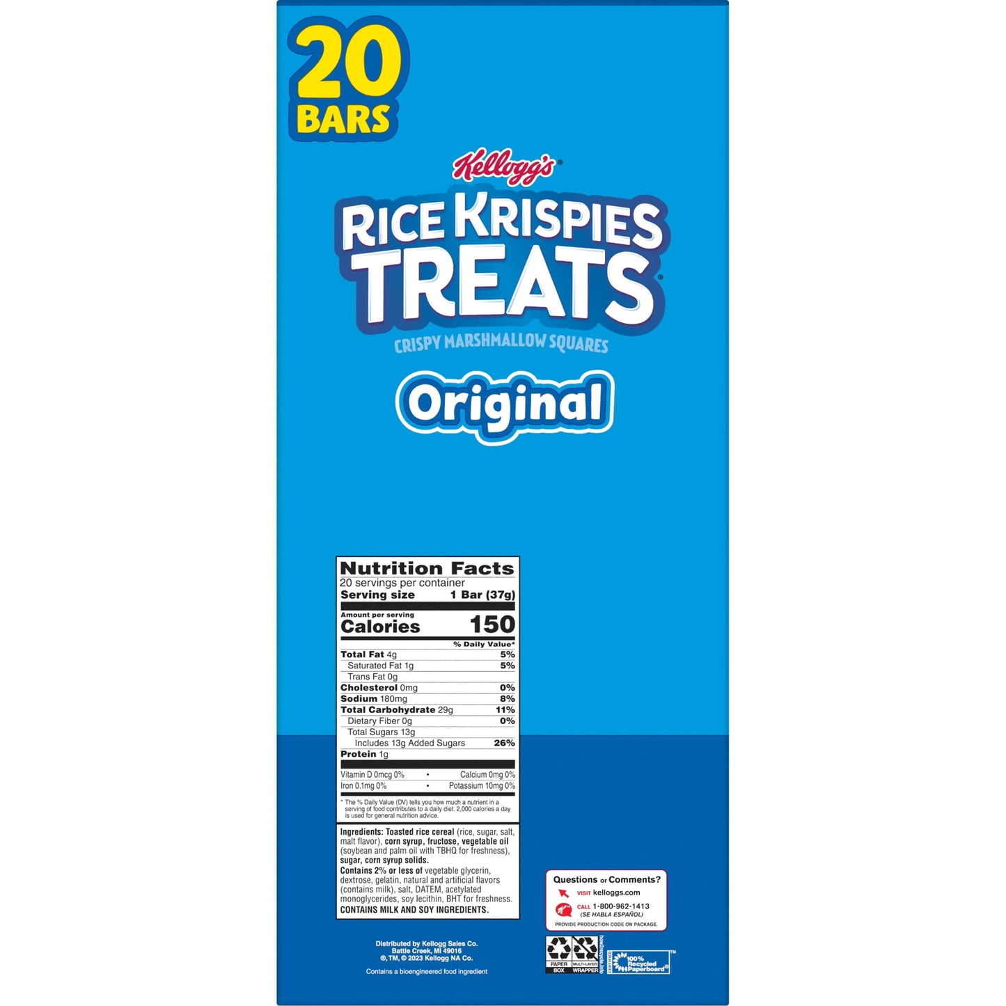Rice Krispies Treats Original Chewy Marshmallow Snack Bars, Kids Snacks, 26 oz, 20 Count
