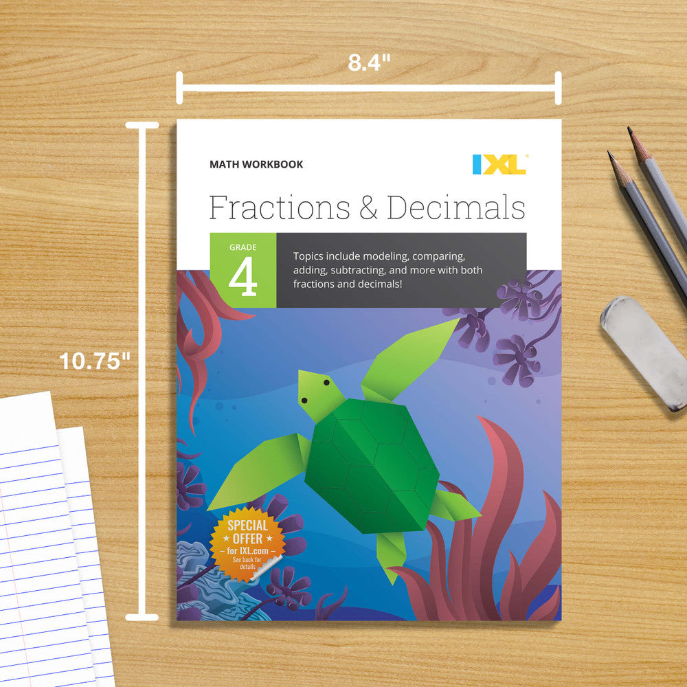 IXL Fractions and Decimals Workbook Grade 4 Paperback