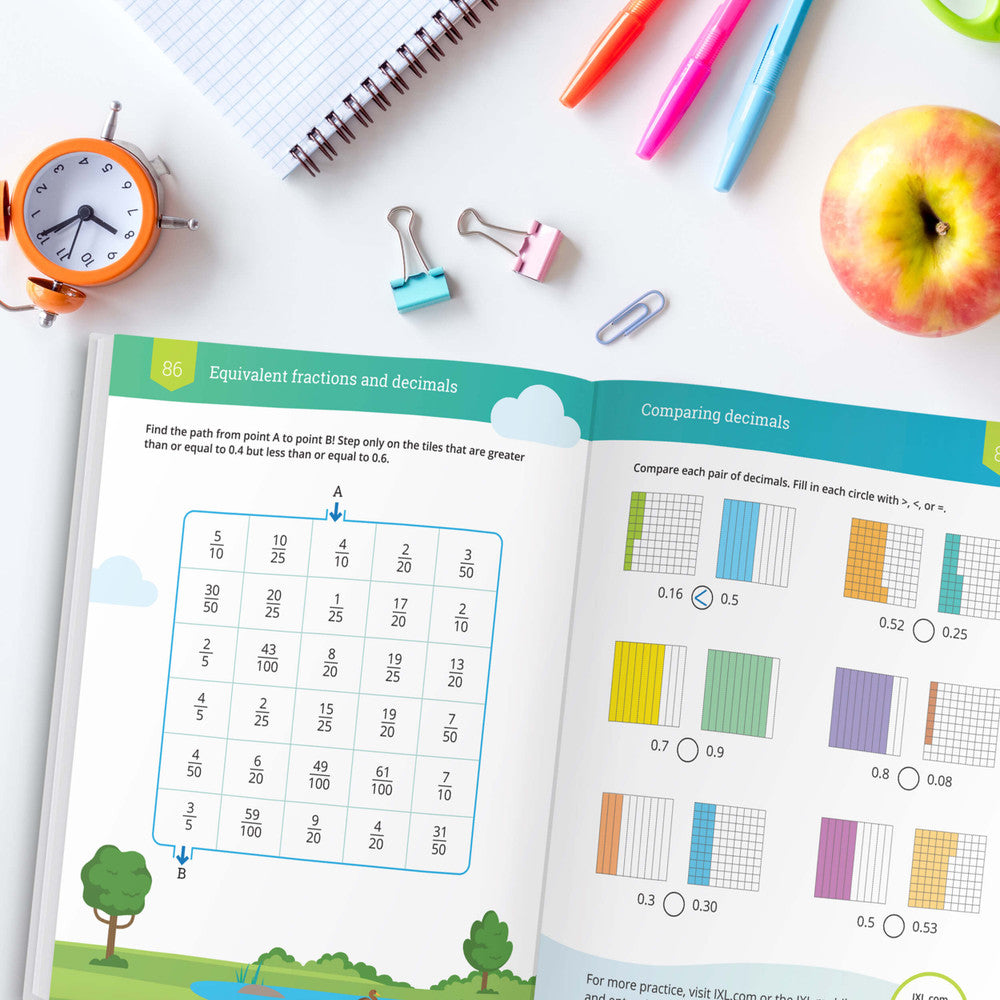 IXL Fractions and Decimals Workbook Grade 4 Paperback