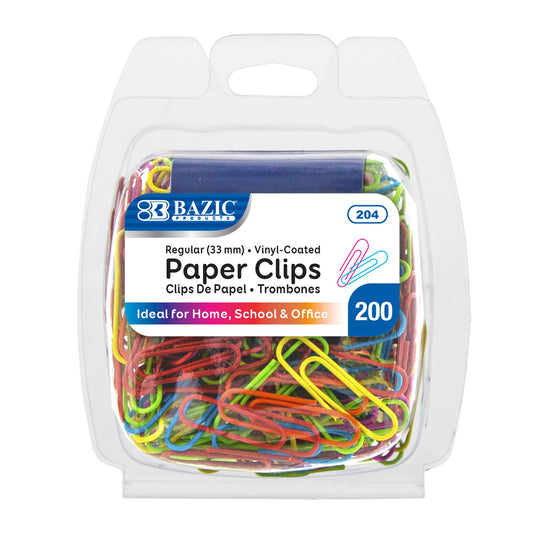 Paper Clips, 200 Count, Regular 33 mm, Assorted Colors