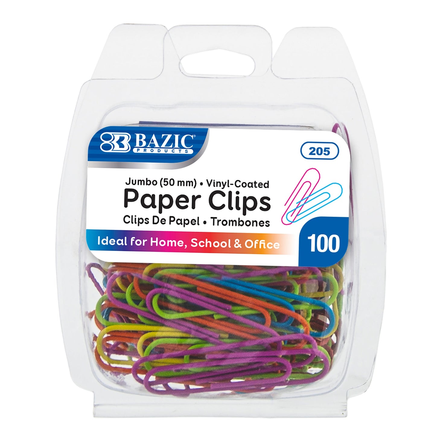 Jumbo Paper Clips, 50 mm, Vinyl-Coated, 100 Count