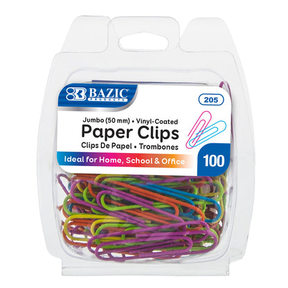 Jumbo Paper Clips, 50 mm, Vinyl-Coated, 100 Count