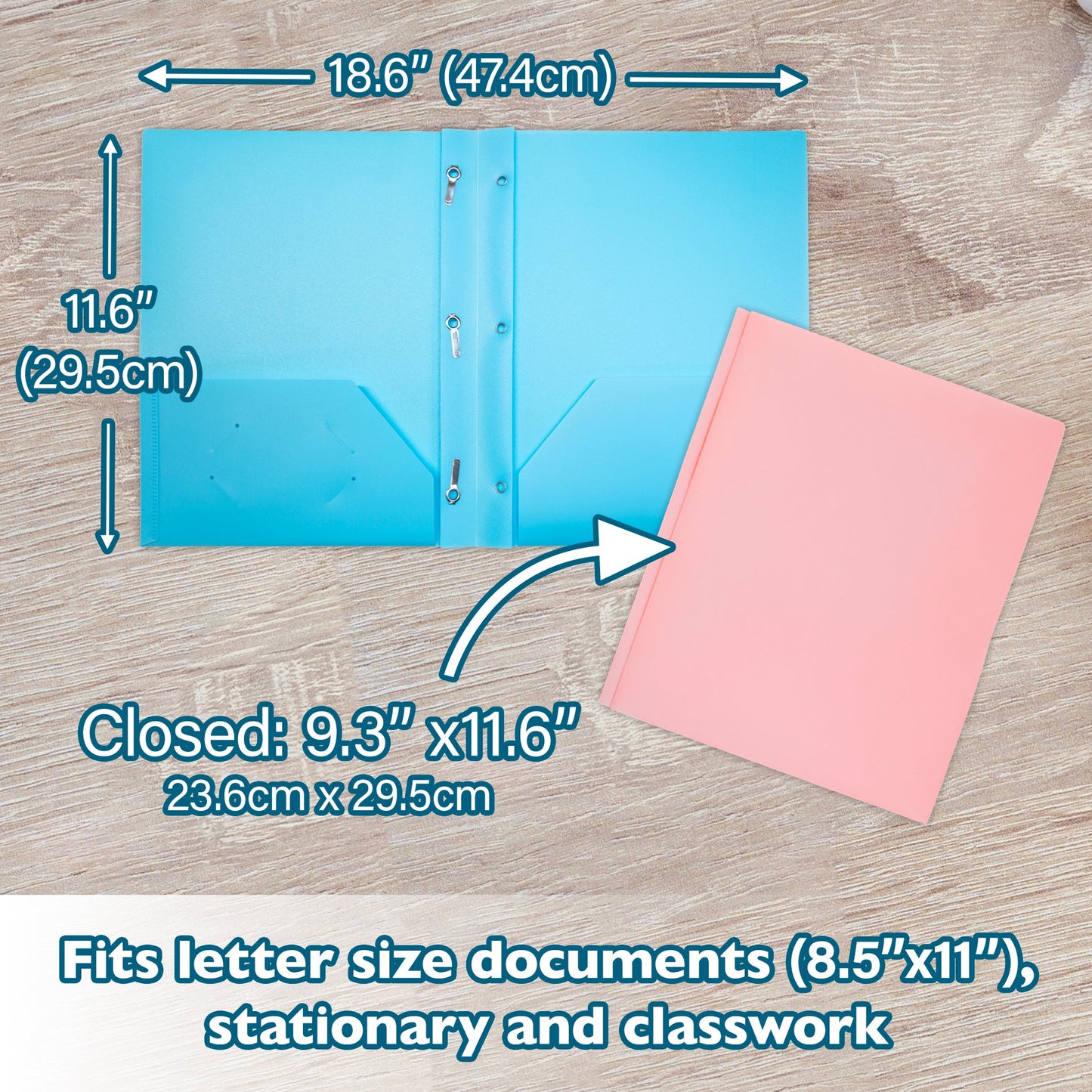 Pastel Color 2-Pocket Poly Portfolio w/ 3 Prongs