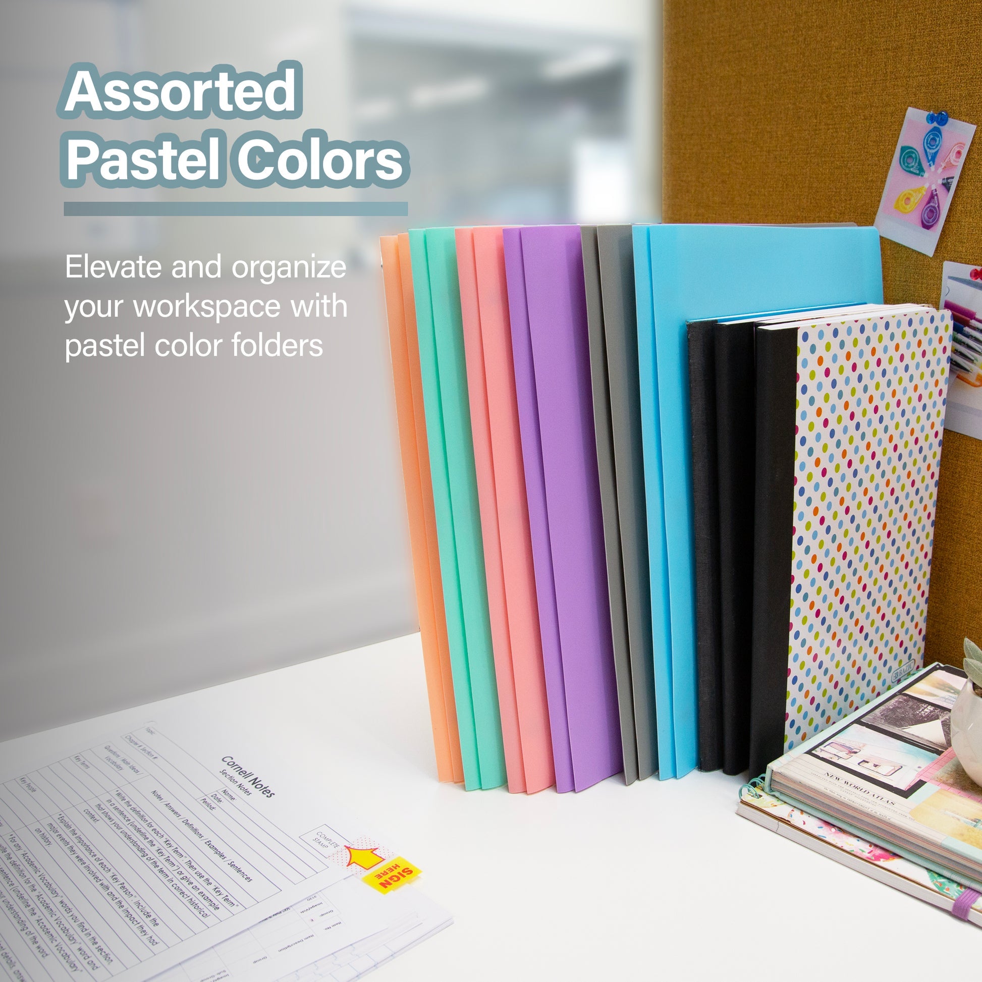 Pastel Color 2-Pocket Poly Portfolio w/ 3 Prongs