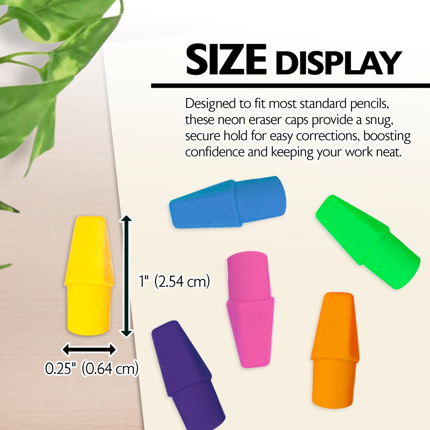 Neon Pencil-Top Eraser Caps, Latex-Free, PVC-Free