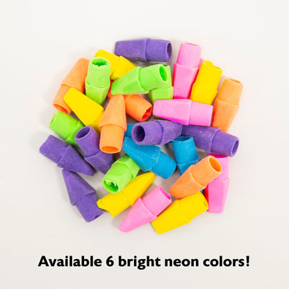 Neon Pencil-Top Eraser Caps, Latex-Free, PVC-Free