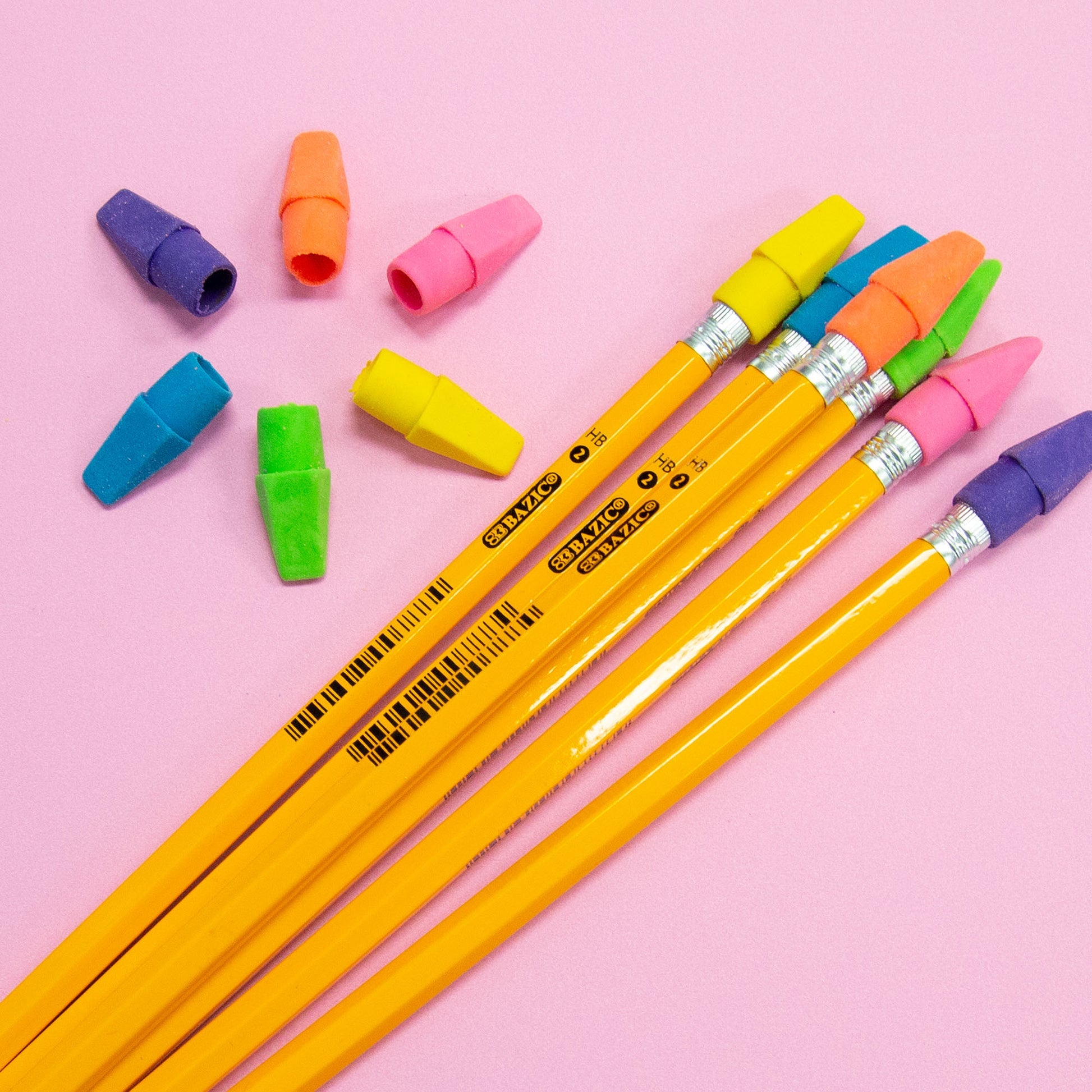 Neon Pencil-Top Eraser Caps, Latex-Free, PVC-Free