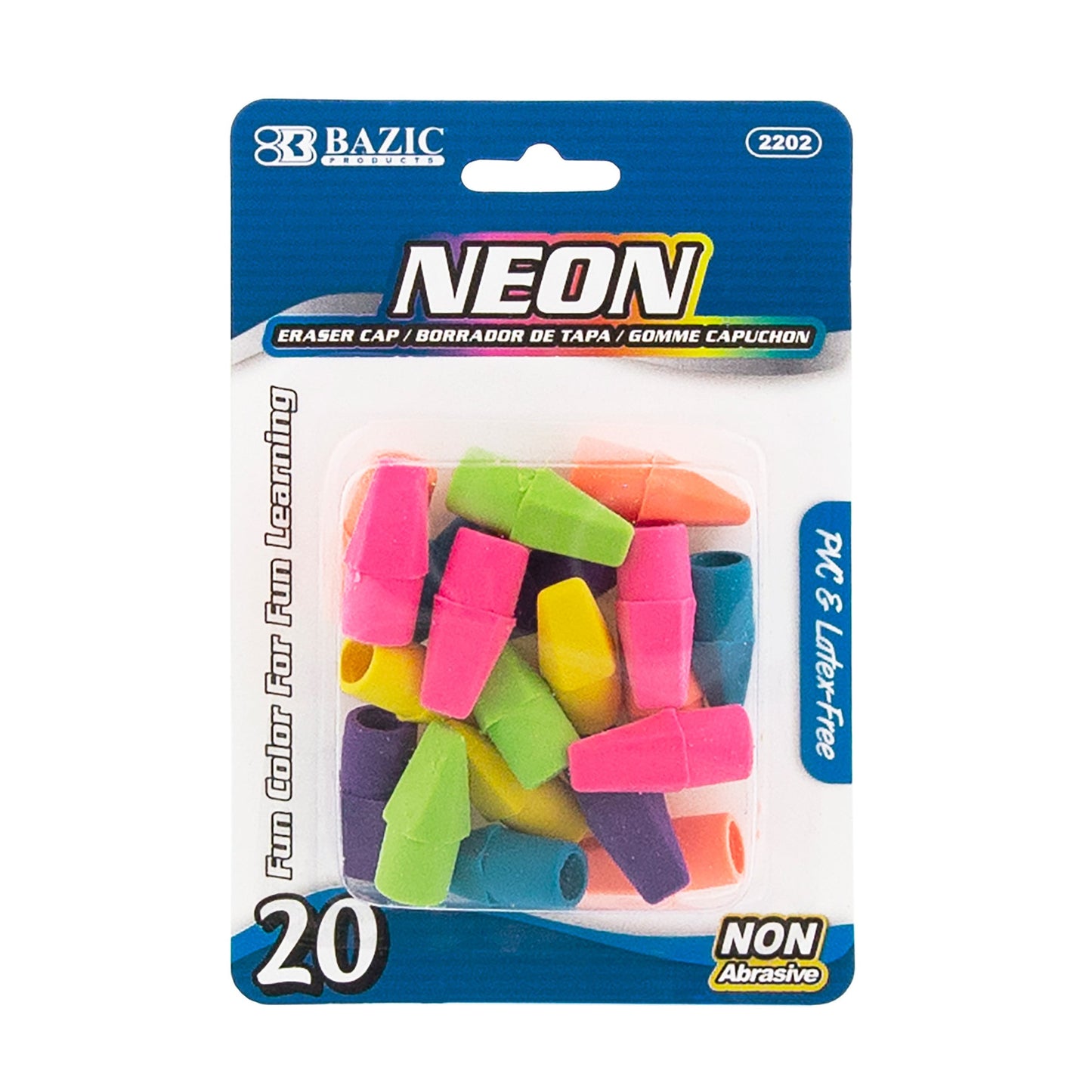 Neon Pencil-Top Eraser Caps, Latex-Free, PVC-Free