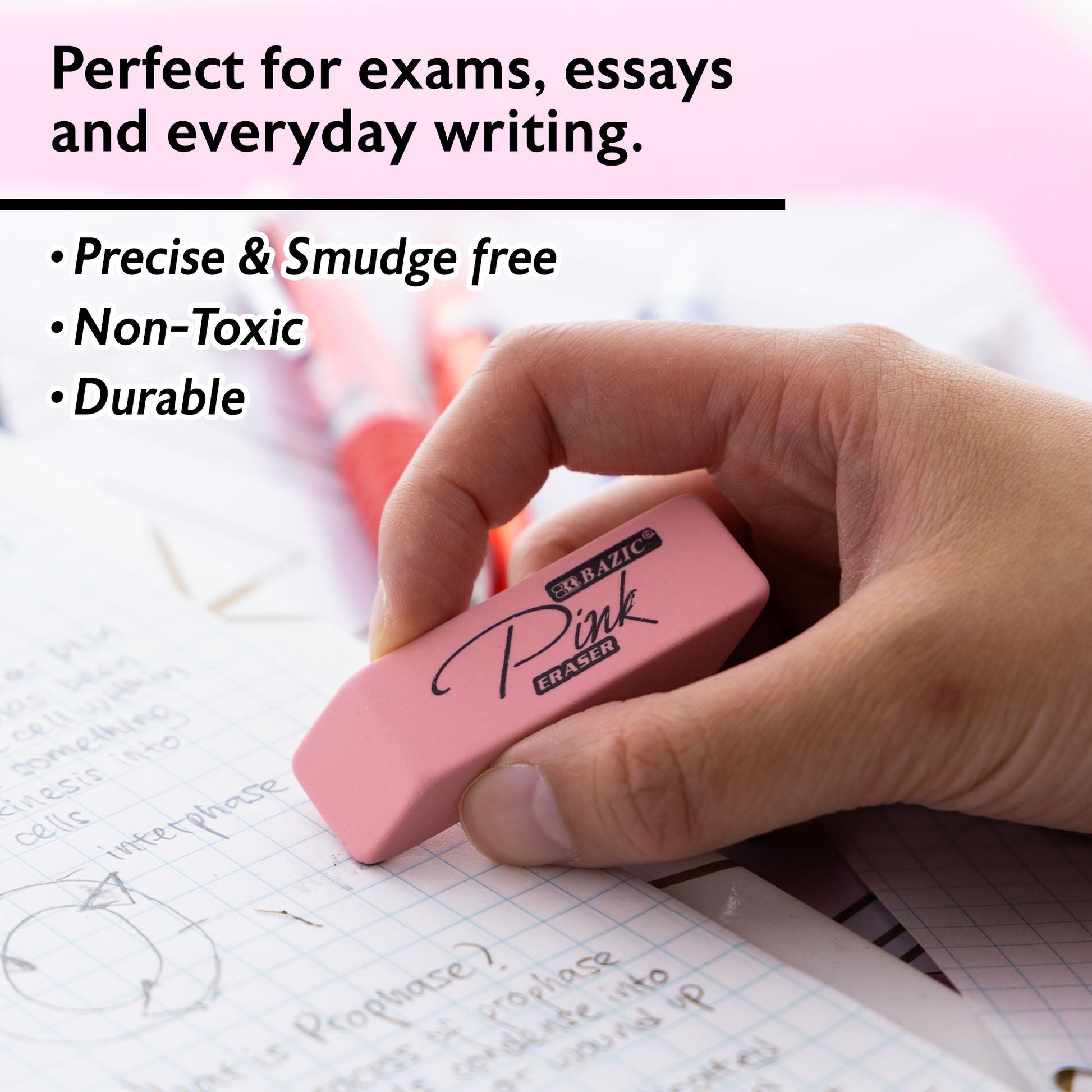 Pink Bevel Block Erasers, Latex-Free, PVC-Free