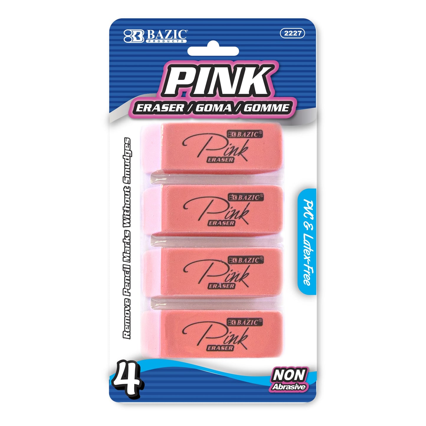 Pink Bevel Block Erasers, Latex-Free, PVC-Free