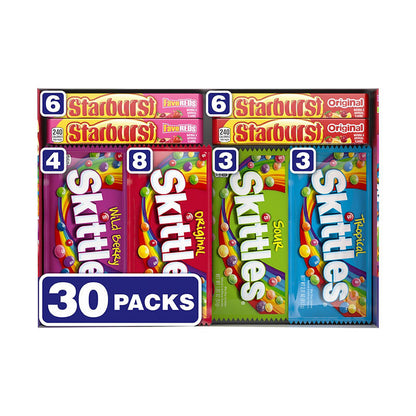 Skittles and Starburst Chewy Candy Variety Pack, Full Size, Great For Easter Candy, 30 ct.