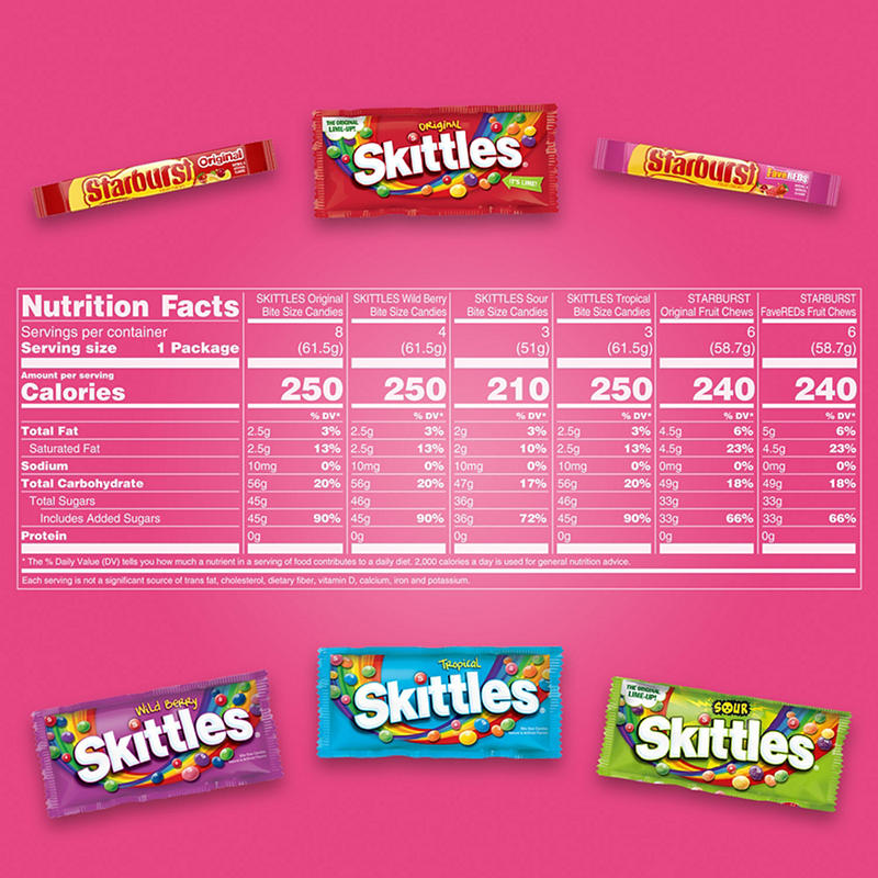 Skittles and Starburst Chewy Candy Variety Pack, Full Size, Great For Easter Candy, 30 ct.