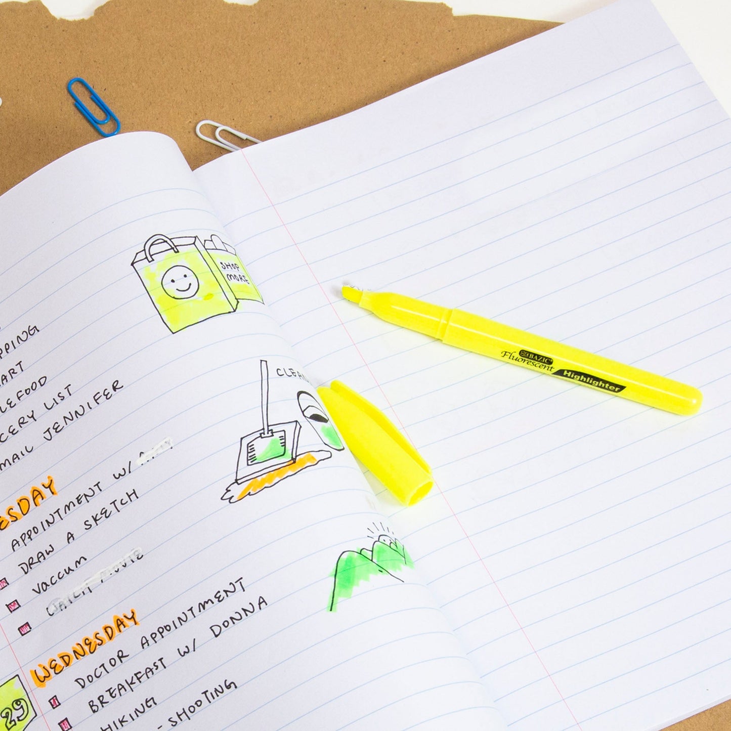 Yellow Pen Style Fluorescent Highlighters w/ Pocket Clip (5/Pack)