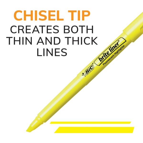 BIC Brite Liner Highlighters, Chisel Tip, Yellow, Box Of 12