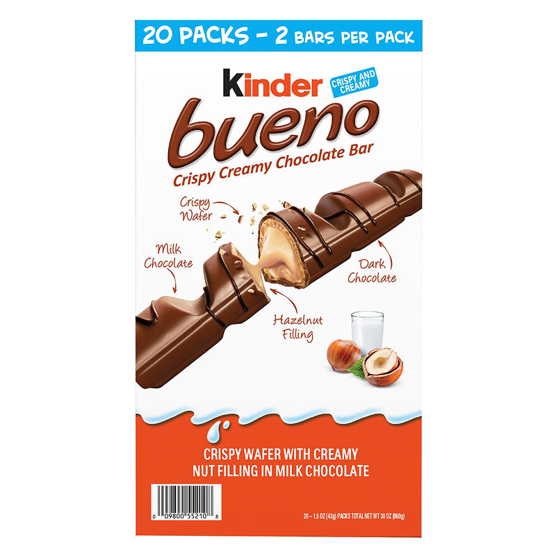 Kinder Bueno Cripsy Creamy Chocolate Bars, Individually Wrapped, 20 ct./1.5 oz.