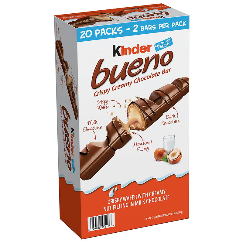 Kinder Bueno Cripsy Creamy Chocolate Bars, Individually Wrapped, 20 ct./1.5 oz.