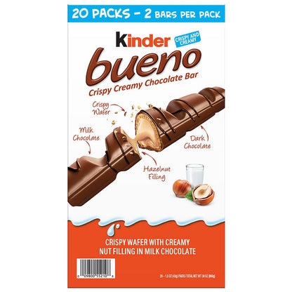Kinder Bueno Cripsy Creamy Chocolate Bars, Individually Wrapped, 20 ct./1.5 oz.