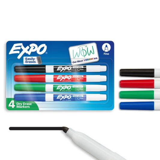EXPO 2 Low-Odor Dry-Erase Markers, Fine Point, Assorted Colors, Pack Of 4