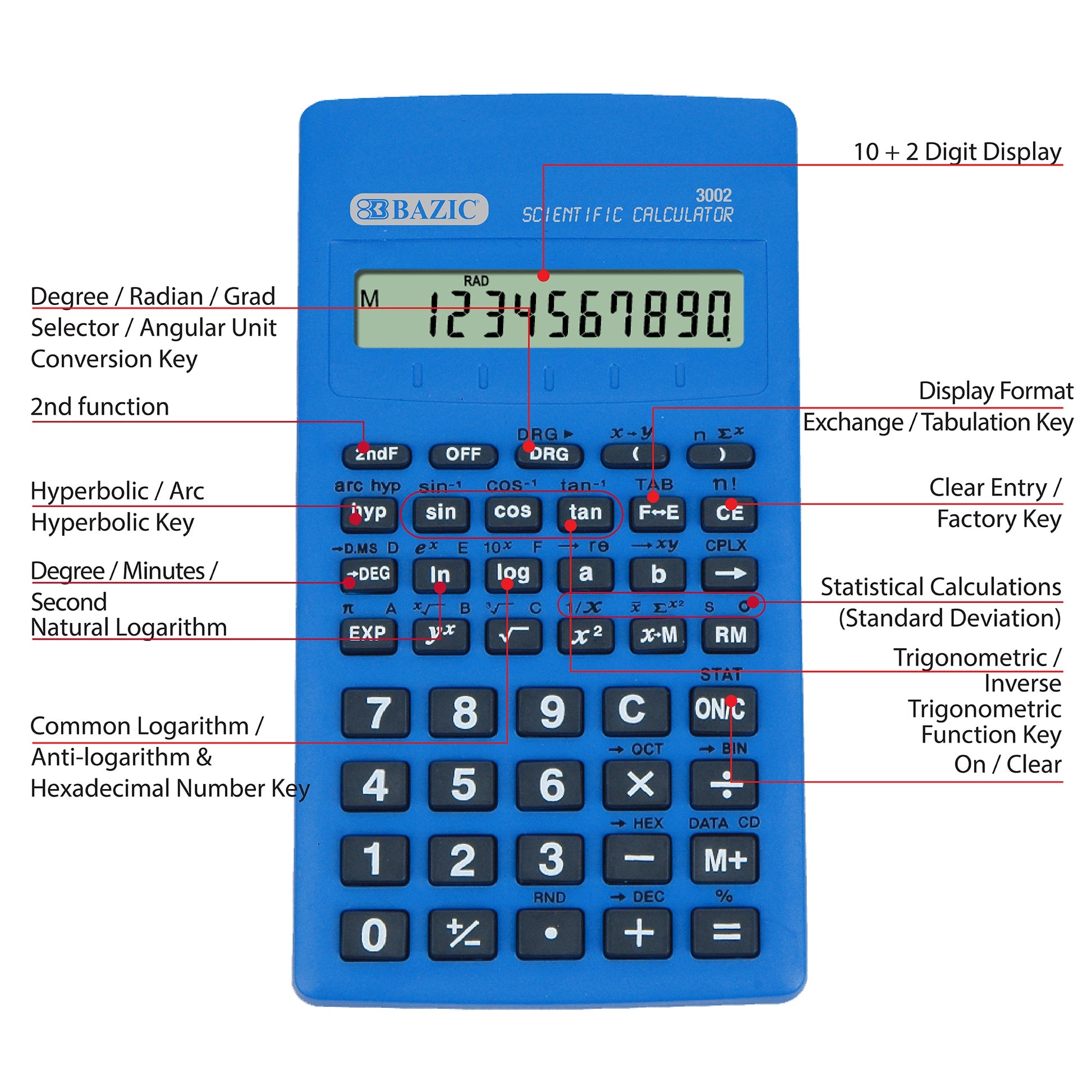 56-Function Scientific Calculator, Slide-On Case