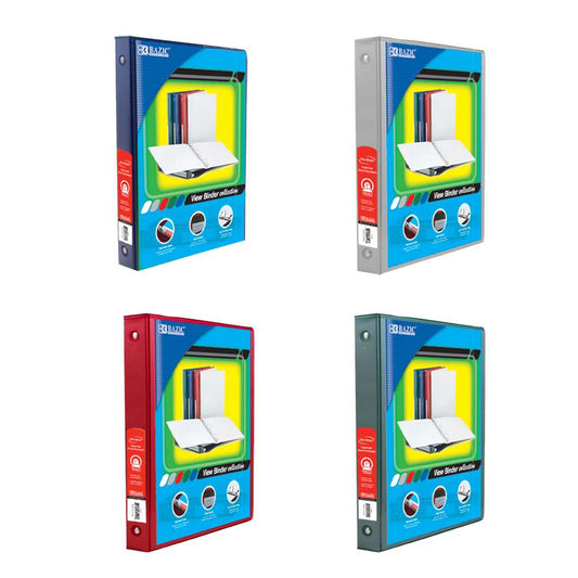 1" Asst. Color 3-Ring View Binder w/ 2-Pockets