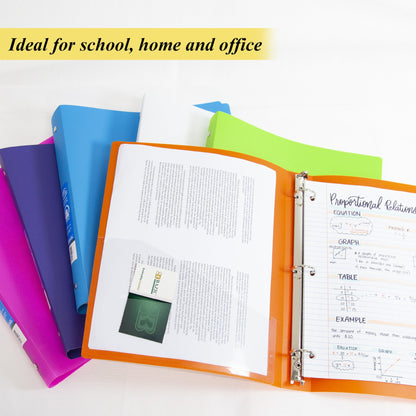 1" Bright Color Poly 3-Ring Binder, 1 Pocket