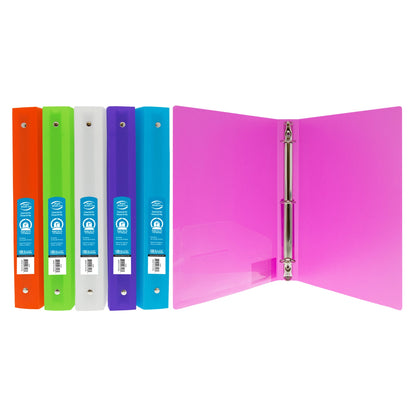 1" Bright Color Poly 3-Ring Binder, 1 Pocket