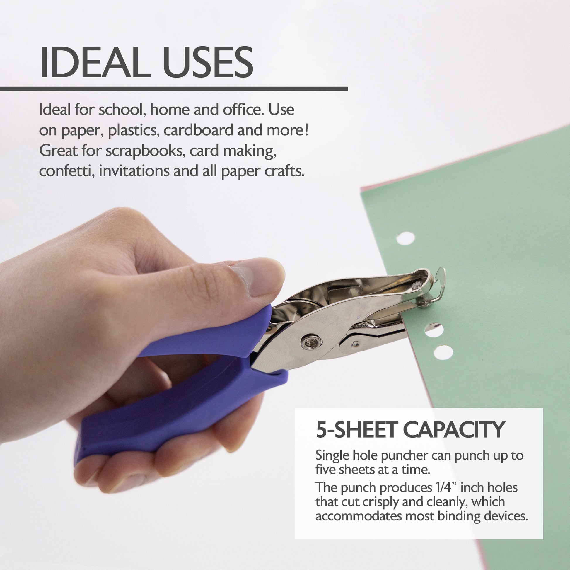 Single Hole Paper Punch, 5-Sheet, Cushion Grip