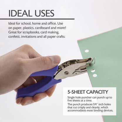 Single Hole Paper Punch, 5-Sheet, Cushion Grip