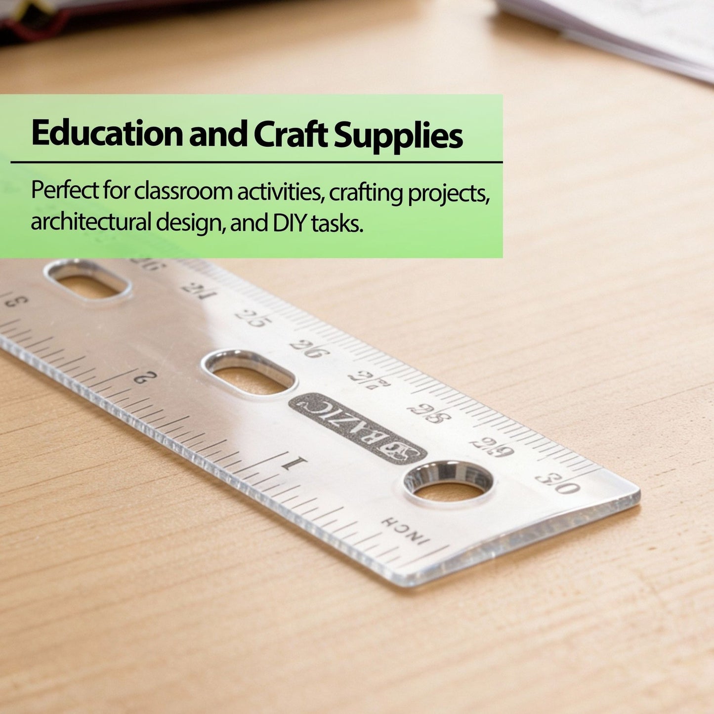 12 in Clear Plastic Ruler, Inch & Metric (30 cm)